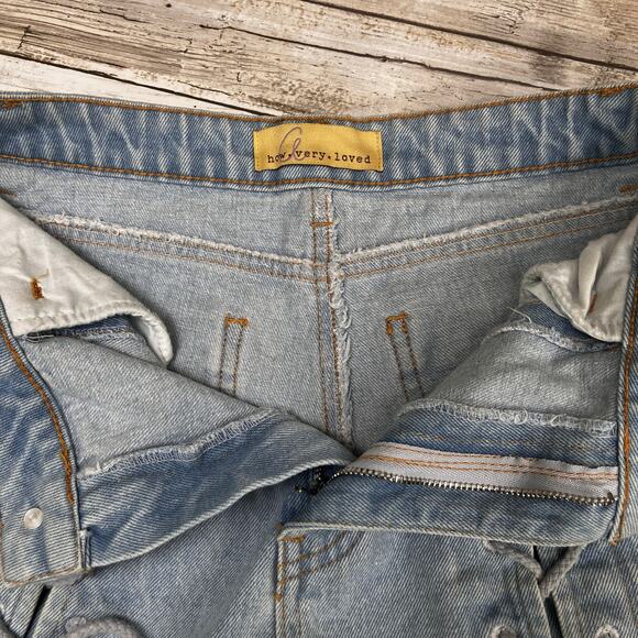 Micro Denim Shorts Sz Sm Light Wash Lace up Thigh High Rise Festival Boho Hippie - Picture 4 of 7